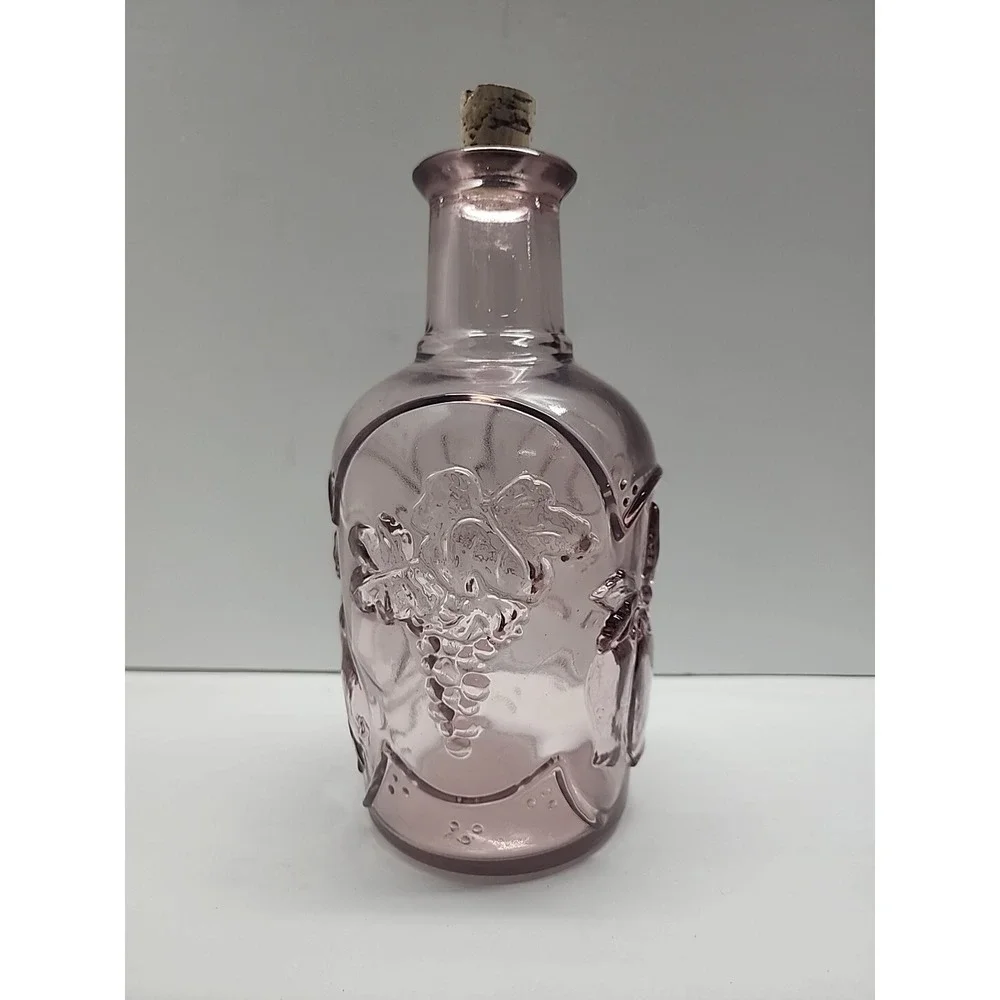 Libbey of Canada Pink Embossed Fruit Decanter Jug Jar Bud Vase Glass